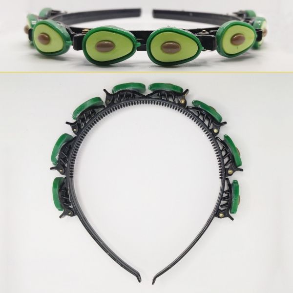 JEWELRY - ACCESSORY FOR HAIR - TIARA WITH HAIR CLIPS - PLASTIC - AVOCADO D011 - BLACK AND GREEN - 1pc.