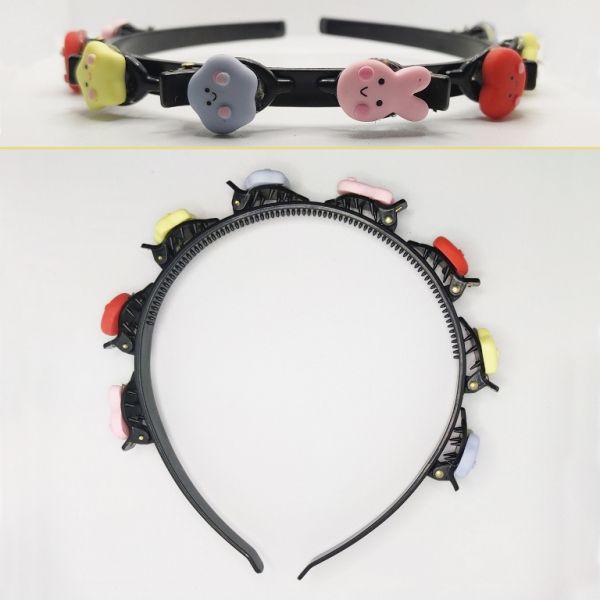 JEWELRY - ACCESSORY FOR HAIR - TIARA WITH HAIR CLIPS - PLASTIC - MIX D020 - BLACK AND COLORFUL - PACKAGE 6pcs.