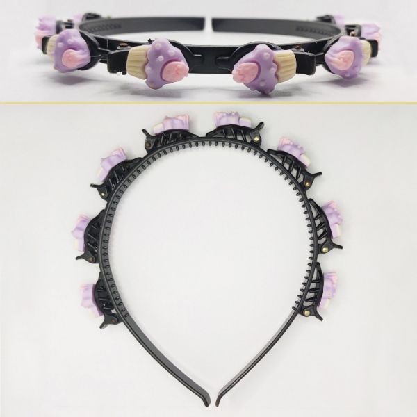 JEWELRY - ACCESSORY FOR HAIR - TIARA WITH HAIR CLIPS - PLASTIC - MUFFIN D014 - BLACK AND PURPLE - PACKAGE 6pcs.