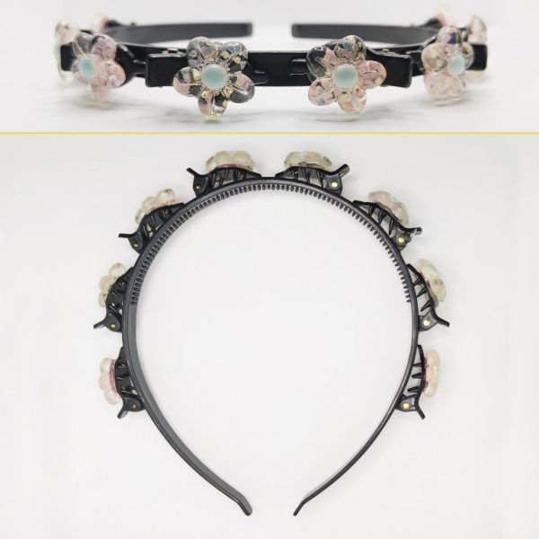 JEWELRY - ACCESSORY FOR HAIR - TIARA WITH HAIR CLIPS - PLASTIC - FLOWER D007 - BLACK AND TRANSPARENT - 1pc.