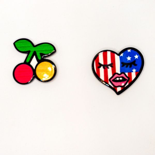 БИЖУТЕРИЯ - БРОШКА - ПЛАСТМАСА - ЧЕРЕШКИ И СЪРЦЕ B77 - НИКЕЛ - 1 компл. (2бр.)