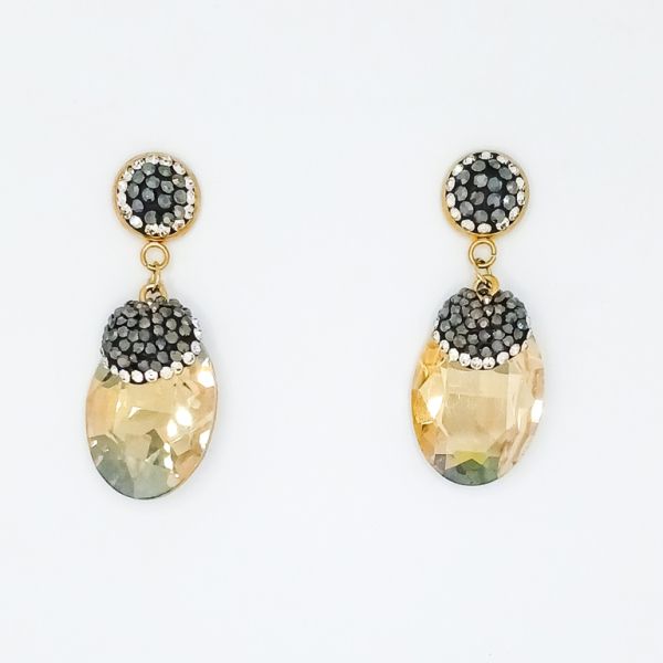 JEWELRY - EARRINGS - SCREW - CHAIN WITH CRYSTALS - ELLIPSE E151 - 1.8x4.7cm GOLD AND BEIGE - 1 pair