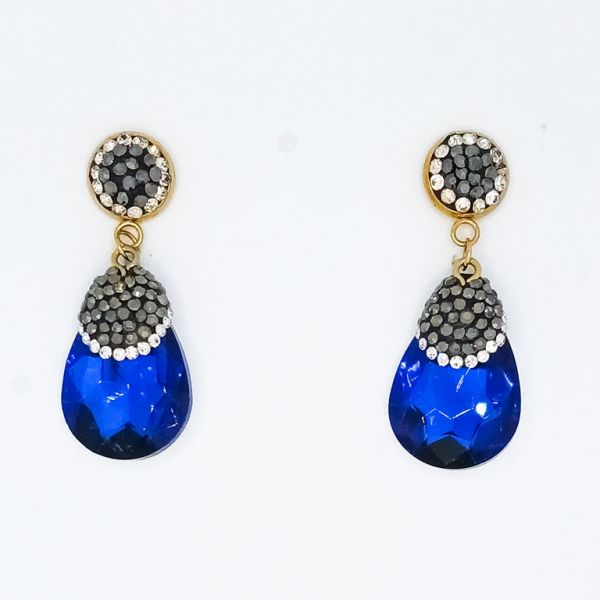 JEWELRY - EARRINGS - SCREW - CHAIN WITH CRYSTALS - DROP E148 - 1.8x4.5cm GOLD AND BLUE - 1 pair