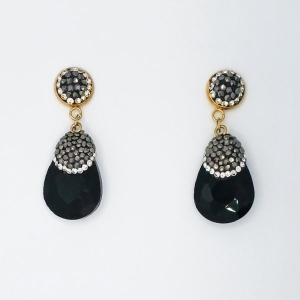 БИЖУТЕРИЯ - ОБЕЦИ - ВИНТ - СТОМАНА С КРИСТАЛИ - КАПКА E148 - 1.8х4.5см ЗЛАТИСТО И ЧЕРНО - ПАКЕТ 6 чифта