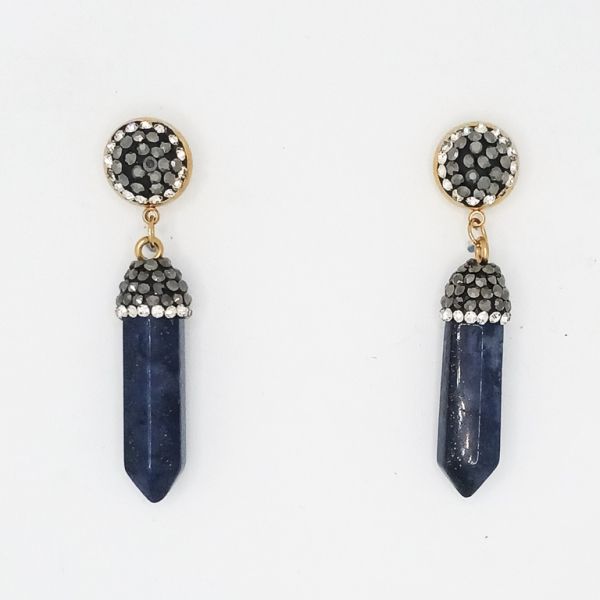 БИЖУТЕРИЯ - ОБЕЦИ - ВИНТ - СТОМАНА С ЕСТЕСТВЕН КАМЪК И КРИСТАЛИ - ЛАЗУРИТ E174 - 1.1х5.5см ЗЛАТИСТО И СИНЬО Т. - ПАКЕТ 6 чифта