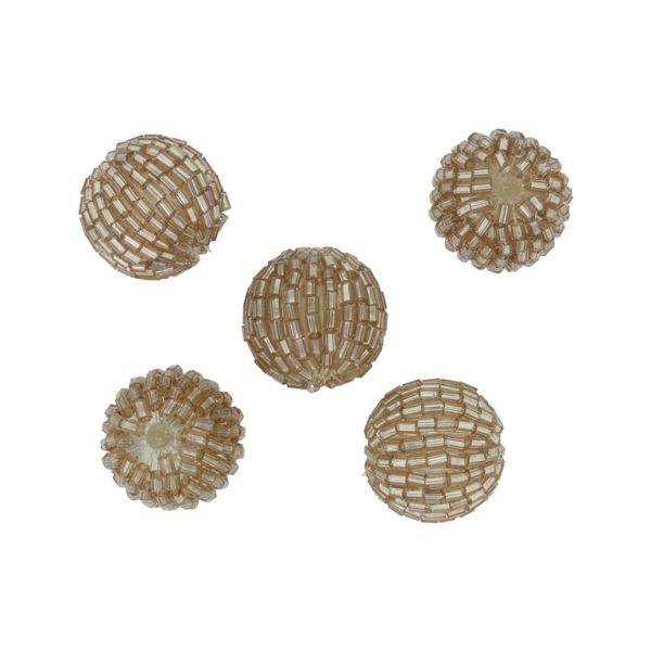 GLASS BEADS - SEED BEADED BALL STICKS 2x2mm - BALL 16x18mm - SILVER THREAD - ECRU (DARK) 39А - PACKAGE 50pcs. Hole-3.0mm