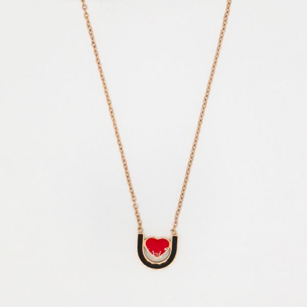 JEWELRY - NECKLACE - STAINLESS STEEL - HEART К010 - 1.2x1.2cm ROSE GOLD-RED-BLACK - 1pc.