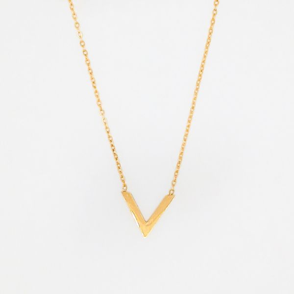 JEWELRY - NECKLACE - STAINLESS STEEL - LETTER V К050 - 1.7x1.7cm GOLD - PACKAGE 6pcs.