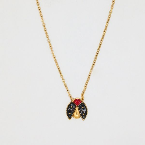 JEWELRY - NECKLACE - STAINLESS STEEL - LADYBUG К044 - 1.3x1.3cm GOLD-RED-BLACK - PACKAGE 6pcs.