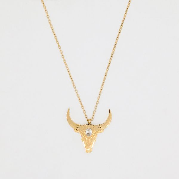 JEWELRY - NECKLACE - STAINLESS STEEL WITH CRYSTAL - BUFFALO HORNS К048 - 2.3x2.4cm GOLD AND WHITE - PACKAGE 6pcs.
