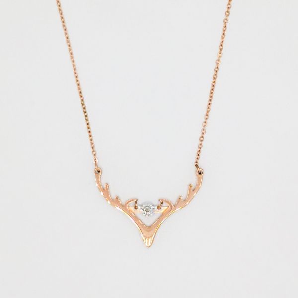 JEWELRY - NECKLACE - STAINLESS STEEL WITH CRYSTAL - DEER ANTLERS К049 - 3.1x2.3cm ROSE GOLD AND WHITE - 1pc.