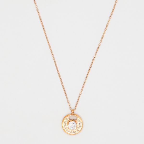 JEWELRY - NECKLACE - STAINLESS STEEL WITH CRYSTALS - CIRCLE К011 - 1.4x1.4cm ROSE GOLD AND WHITE - 1pc.