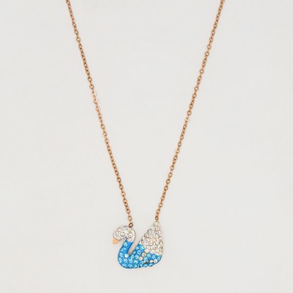 JEWELRY - NECKLACE - STAINLESS STEEL WITH CRYSTALS - SWAN К020 - 1.5x1.8cm ROSE GOLD-WHITE-BLUE (LIGHT) - PACKAGE 6pcs.