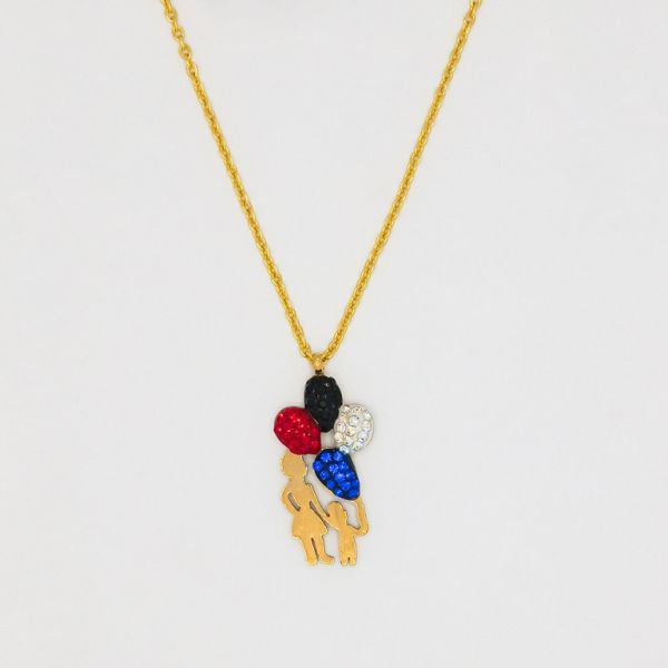 JEWELRY - NECKLACE - STAINLESS STEEL WITH CRYSTALS - MOTHER WITH CHILD К030 - 1.9x2.3cm GOLD AND COLORFUL 1 - PACKAGE 6pcs.