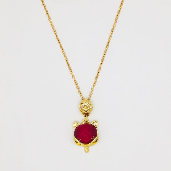 JEWELRY - NECKLACE - STAINLESS STEEL WITH CRYSTALS AND CAT'S EYE - К041 - 1.4x2.7cm GOLD AND RED - PACKAGE 6pcs.