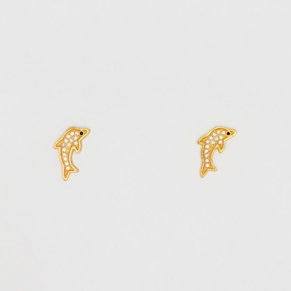 БИЖУТЕРИЯ - ОБЕЦИ - ВИНТ - ЦИРКОН - ДЕЛФИН Е230 - 0.9х1.7см ЗЛАТИСТО РОЗОВО - ПАКЕТ 6 чифта