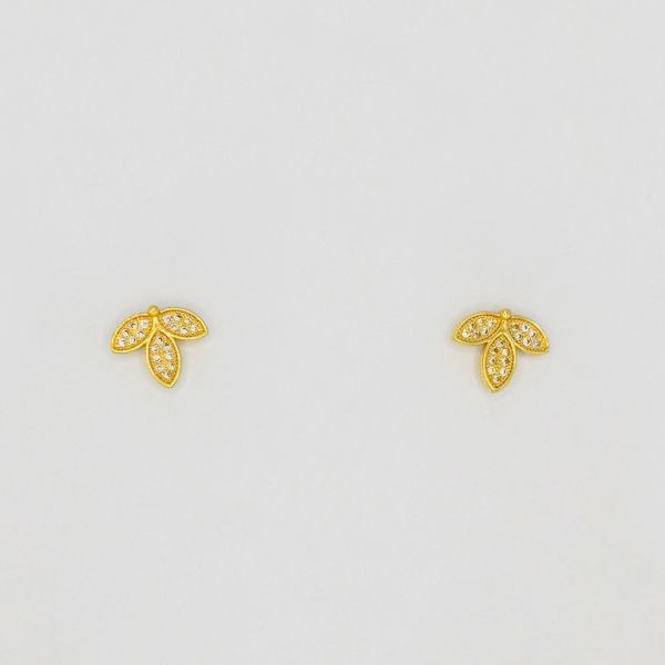 БИЖУТЕРИЯ - ОБЕЦИ - ВИНТ - ЦИРКОН - ЛИСТА Е185 - 1.4х1.2см ЗЛАТИСТО - ПАКЕТ 6 чифта