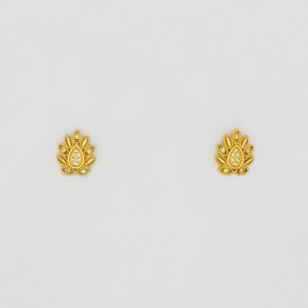 БИЖУТЕРИЯ - ОБЕЦИ - ВИНТ - ЦИРКОН - ЛИСТА Е186 - 1.2х1.9см ЗЛАТИСТО - 1 чифт