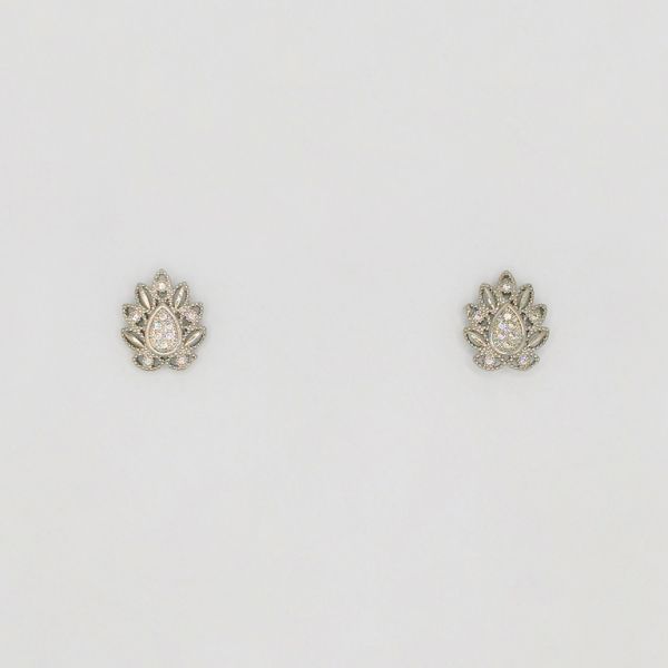 БИЖУТЕРИЯ - ОБЕЦИ - ВИНТ - ЦИРКОН - ЛИСТА Е186 - 1.2х1.9см НИКЕЛ - ПАКЕТ 6 чифта