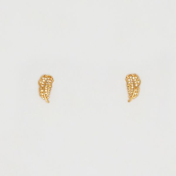 БИЖУТЕРИЯ - ОБЕЦИ - ВИНТ - ЦИРКОН - ПЕРО Е218 - 0.9х1.5см ЗЛАТИСТО РОЗОВО - ПАКЕТ 6 чифта