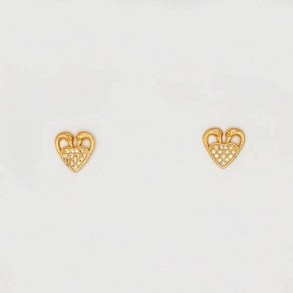 БИЖУТЕРИЯ - ОБЕЦИ - ВИНТ - ЦИРКОН - СЪРЦЕ Е214 - 1.2х1.4см ЗЛАТИСТО РОЗОВО - 1 чифт