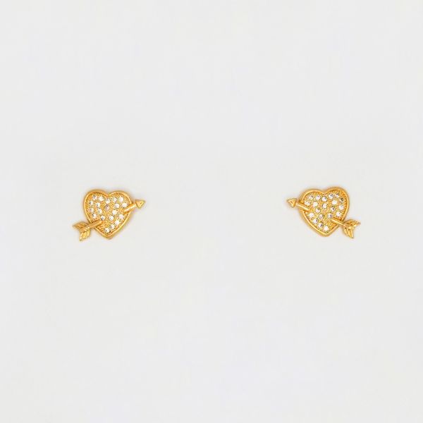 БИЖУТЕРИЯ - ОБЕЦИ - ВИНТ - ЦИРКОН - СЪРЦЕ СЪС СТРЕЛА Е221 - 1.5х1.2см ЗЛАТИСТО РОЗОВО - 1 чифт