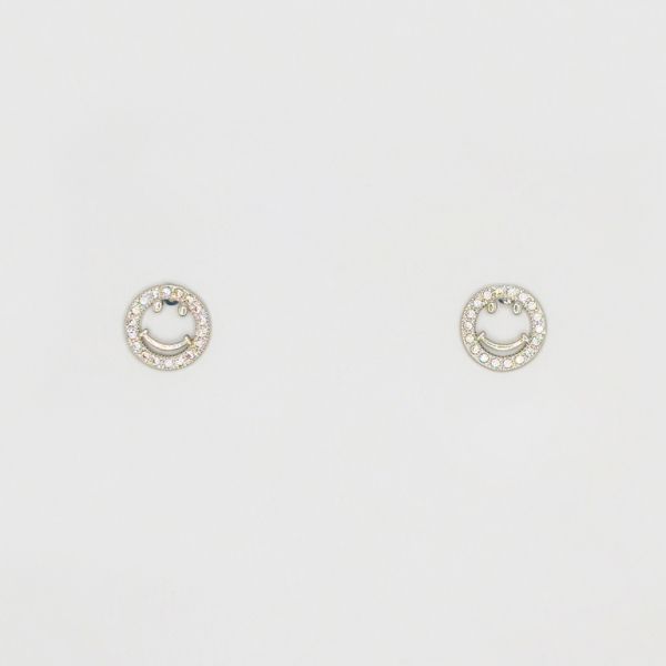 JEWELRY - EARRINGS - SCREW - ZIRCON - SMILE Е255 - 1.3x1.3cm NICKEL - 1 pair