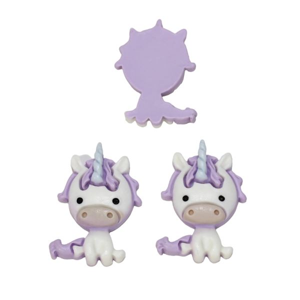 PLASTIC BEADS - RESIN 3D - FOR GLUING - UNICORN 04 - 21x31x6мм WHITE AND PURPLE (LIGHT) - PACKAGE 30pcs.