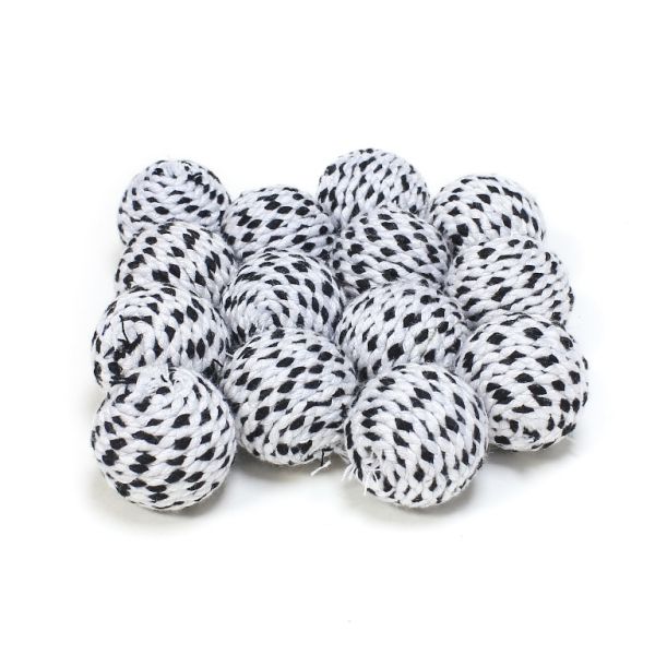 BALL WITH THREAD - POLYESTER MULTICOLORED 04 - 20mm - WHITE AND BLACK - 5pcs. Hole-3.5mm