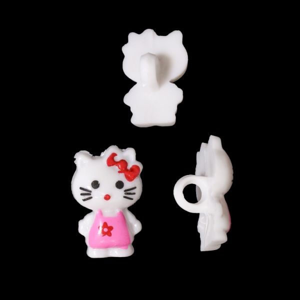 PLASTIC BEADS - BUTTON TYPE - KITTY 02 - 21x13mm WHITE AND PINK - PACKAGE 200g (297pcs.) Hole-3.7mm