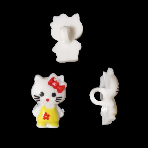PLASTIC BEADS - BUTTON TYPE - KITTY 02 - 21x13mm ECRU (LIGHT) AND YELLOW - PACKAGE 200g (297pcs.) Hole-3.7mm