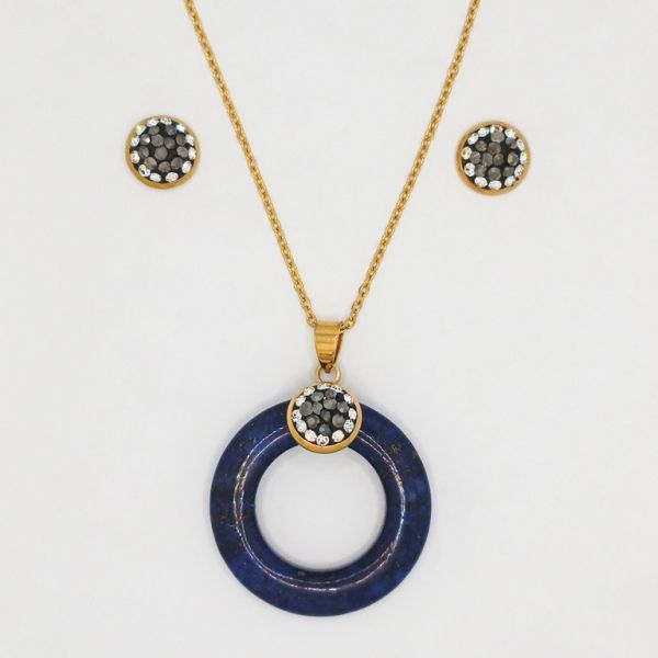 JEWELRY - SET - STAINLESS STEEL AND NATURAL STONE - RING S17 - GOLD AND LAZURITE - PACKAGE (6 sets)