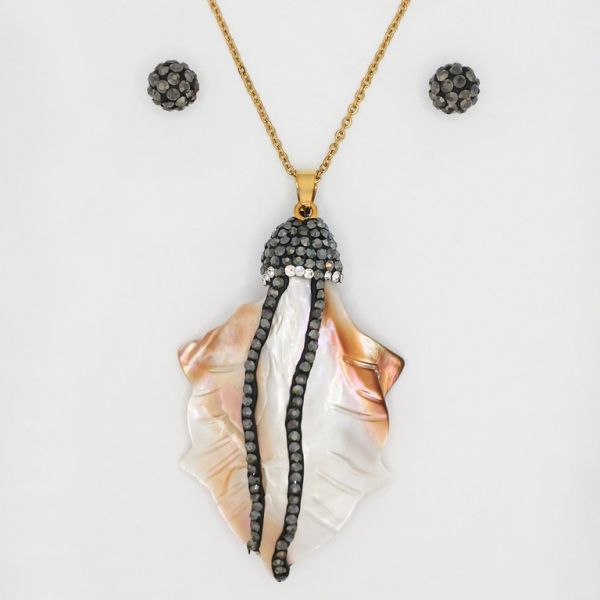 JEWELRY - SET - STAINLESS STEEL AND MOTHER OF PEARL ROYAL - LEAF S35 - GOLD AND MOTHER OF PEARL ROYAL - PACKAGE (6 sets)