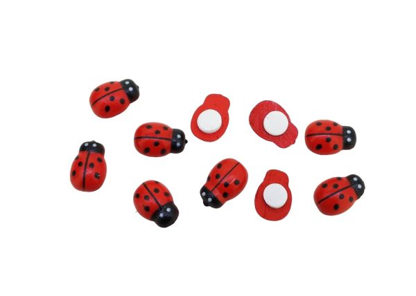 WOODEN LADYBUG WITH STICKER - 9x13x4mm RED - 25pcs.