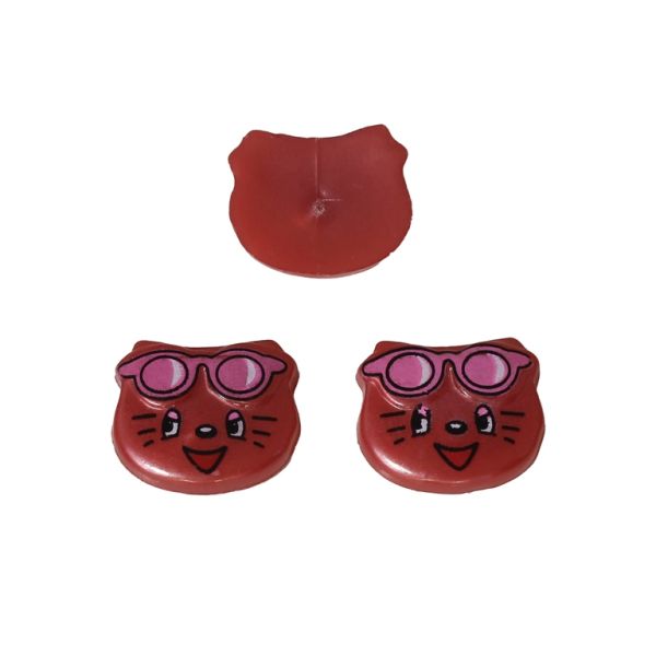 PLASTIC BEADS FOR GLUING - FIGURINES - KITTEN WITH GLASSES 01 - 15x17mm CORAL PINK (DARK) AND PINK - PACKAGE 200g (313pcs.)