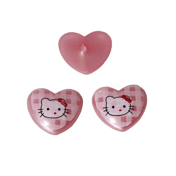 PLASTIC BEADS FOR GLUING - FIGURINES - HEART WITH KITTY - 17x19mm PINK AND WHITE - PACKAGE 200g (285pcs.)