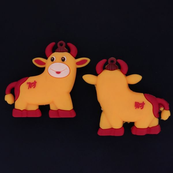 PLASTIC BEADS - SILICONE 3D - PENDANT - BULL 02 - 62x54x19mm ORANGE AND RED - PACKAGE 10pcs.  Hole-3.0mm