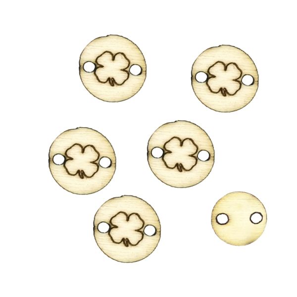 LASER CUT WOODEN FIGURES - ROUND 12mm - CLOVER 02 - NATURAL - 20pcs. Hole-1.0mm
