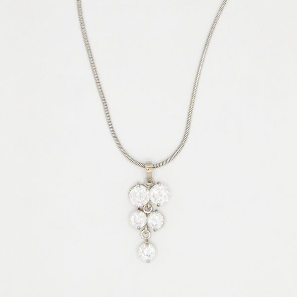 БИЖУТЕРИЯ - КОЛИЕ - МЕСИНГ И ЦИРКОН - ГРОЗД К079-09 - 1.4х3.0см НИКЕЛ-ПРОЗРАЧНО - ПАКЕТ 6 бр.