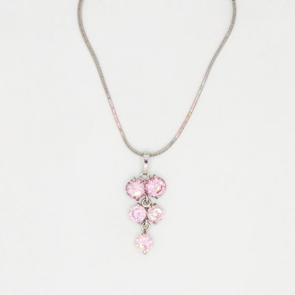 БИЖУТЕРИЯ - КОЛИЕ - МЕСИНГ И ЦИРКОН - ГРОЗД К079-09 - 1.4х3.0см НИКЕЛ-РОЗОВО - ПАКЕТ 6 бр.