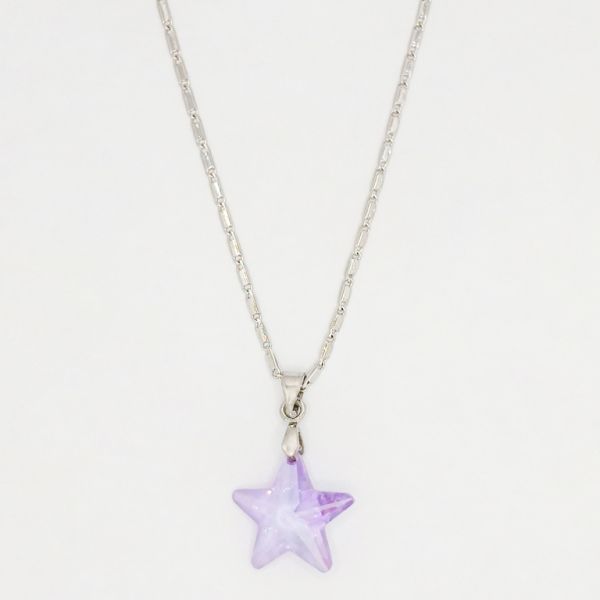 БИЖУТЕРИЯ - КОЛИЕ - МЕСИНГ И ЦИРКОН - ЗВЕЗДА К065-02 - 2.0х2.8см НИКЕЛ-ЛИЛАВО - ПАКЕТ 6 бр.