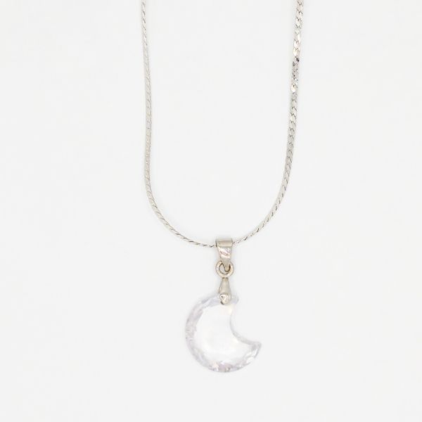 БИЖУТЕРИЯ - КОЛИЕ - МЕСИНГ И ЦИРКОН - ЛУНА К066-04 - 1.6х2.8см НИКЕЛ-ПРОЗРАЧНО - ПАКЕТ 6 бр.