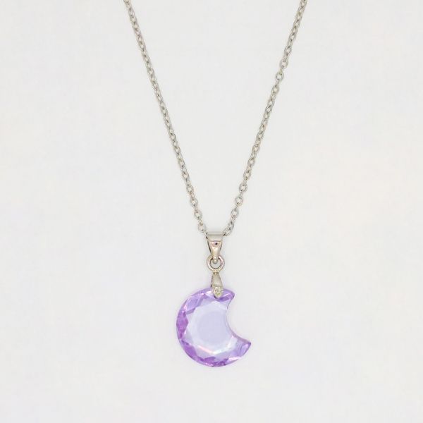 JEWELRY - NECKLACE - STAINLESS STEEL AND ZIRCON - MOON К066-05 - 1.6x2.8cm NICKEL-PURPLE - PACKAGE 6pcs.