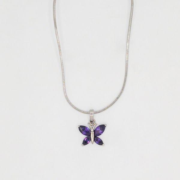 JEWELRY - NECKLACE - STAINLESS STEEL AND ZIRCON - BUTTERFLY К080-09 - 1.5x1.8cm NICKEL-PURPLE (DARK) - PACKAGE 6pcs.