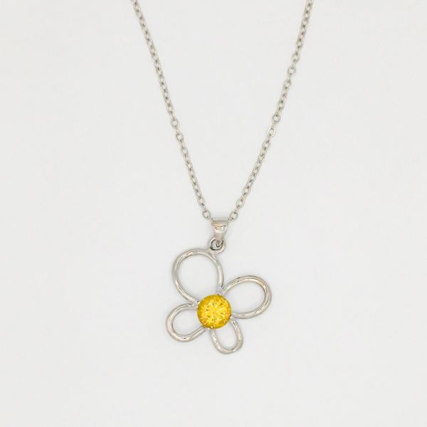 JEWELRY - NECKLACE - STAINLESS STEEL AND ZIRCON - FLOWER К078-05 - 2.2x2.8cm NICKEL-YELLOW - PACKAGE 6pcs.