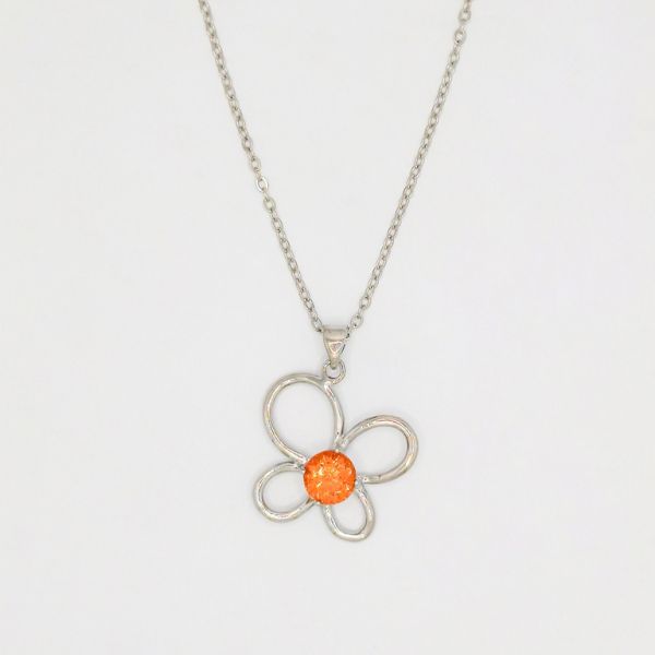JEWELRY - NECKLACE - STAINLESS STEEL AND ZIRCON - FLOWER К078-05 - 2.2x2.8cm NICKEL-ORANGE (DARK) - PACKAGE 6pcs.