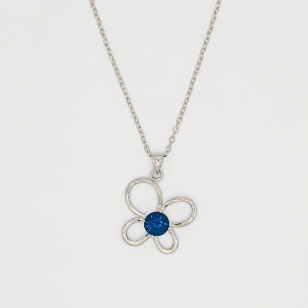 JEWELRY - NECKLACE - STAINLESS STEEL AND ZIRCON - FLOWER К078-05 - 2.2x2.8cm NICKEL-TURQUOISE (DARK) - PACKAGE 6pcs.