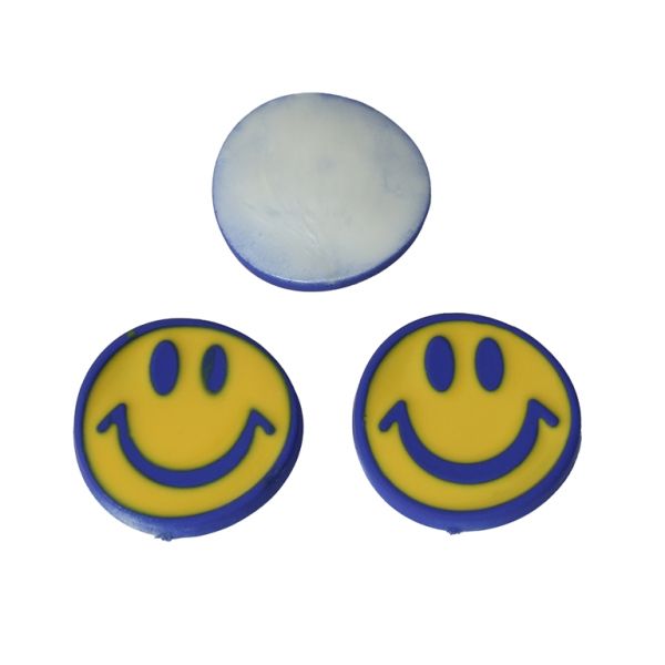 PLASTIC BEADS - RESIN 3D - FOR GLUING - SMILEY FACE EMOJI 03 - 25x25x5мм BLUE AND YELLOW - PACKAGE 40pcs.
