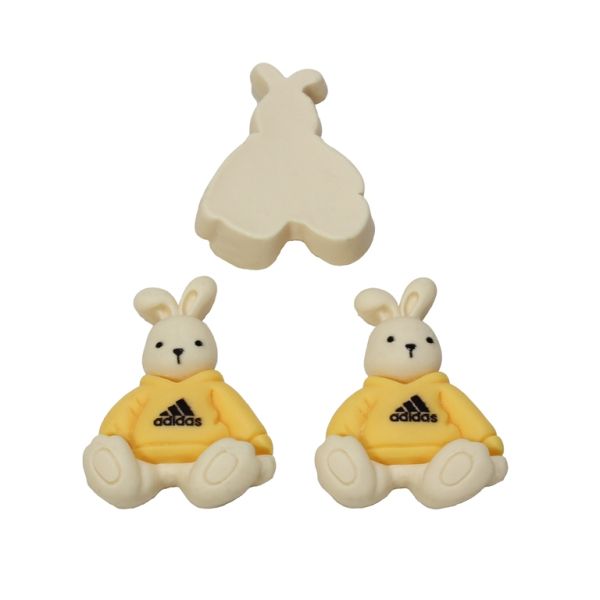 PLASTIC BEADS - RESIN 3D - FOR GLUING - RABBIT WITH CLOTHES 01 - 23x30x8мм ECRU AND ORANGE (LIGHT) - PACKAGE 30pcs.