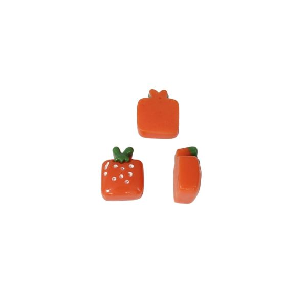 PLASTIC BEADS - RESIN 3D - FOR GLUING - RASPBERRY 02 - 10x12x5мм ORANGE (DARK) AND GREEN - PACKAGE 60pcs.
